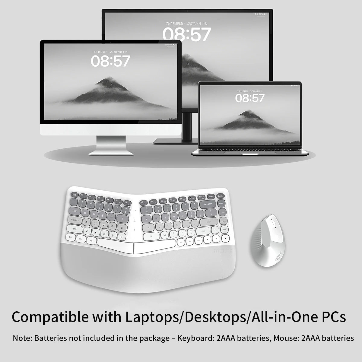 MOFii Ergonomic Keyboard and Mouse Combo, Cream Gradient, 2.4G Wireless, Wrist Fatigue Relief, Compact Tenkeyless, US QWERTY Lay