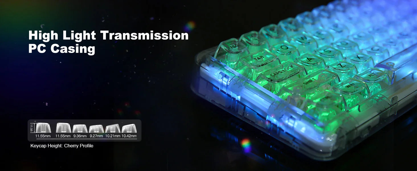 YUNZII X71 68% Layout Wireless BT/2.4G/USB-C Gasket Hot-Swap Transparent RGB Mechanical Gaming Keyboard with Clear Keycaps