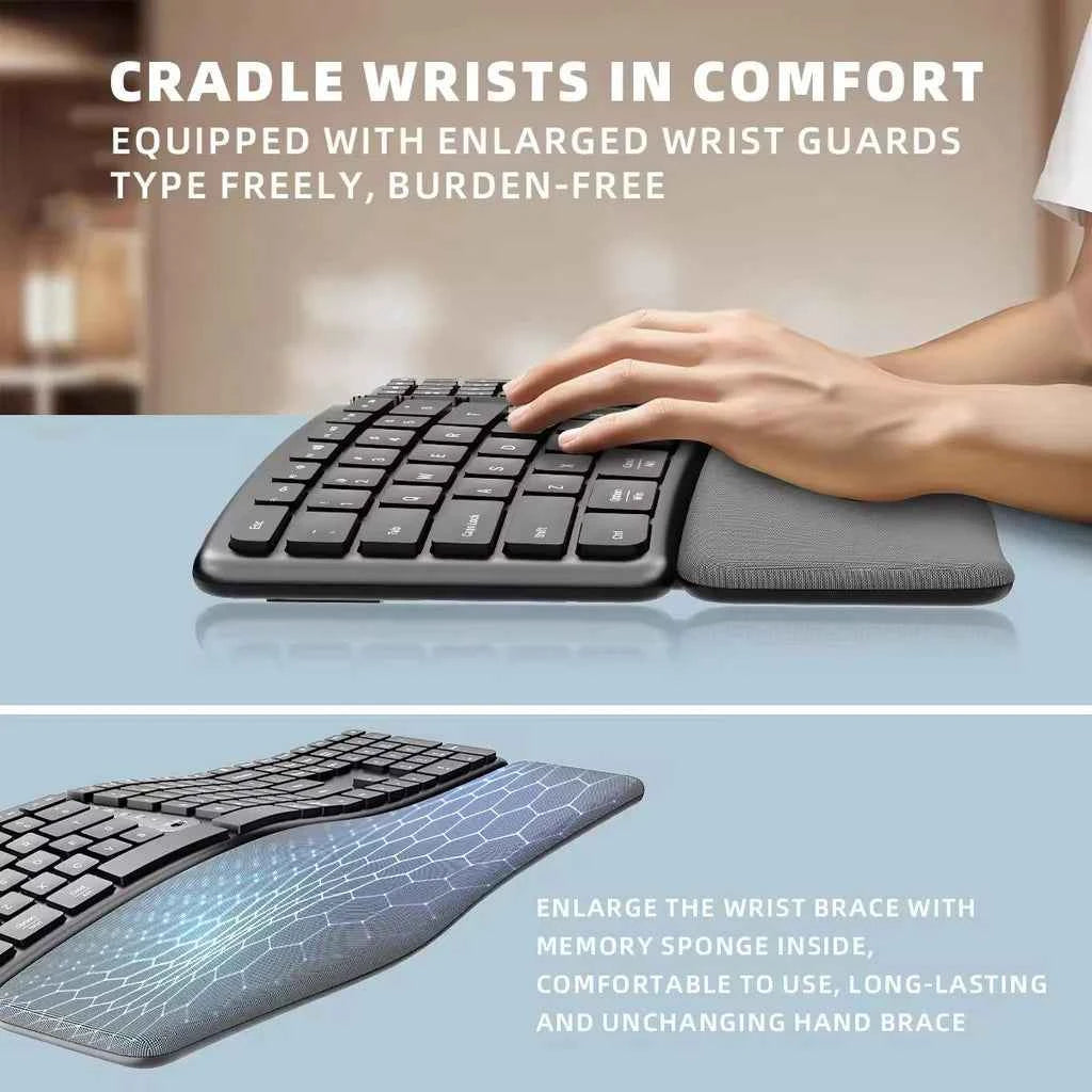 2.4G Wireless Keyboard Mouse Combo,Comfortable Natural Typing,Palm Rest,Multi-Device Bluetooth Rechargeable Keyboard Set