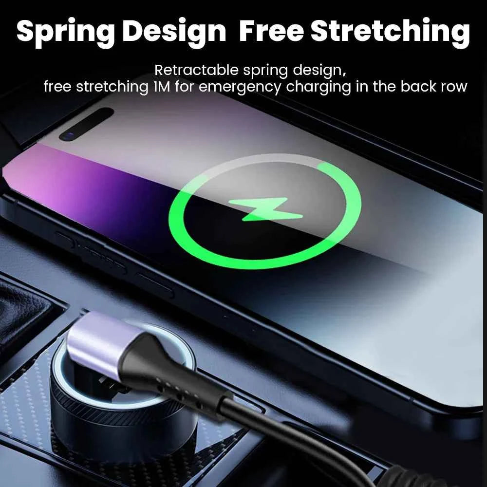 20CM To 1M Car Spring Cable 66W Short Fast Charging Wire Type C TO Type C Cable For iPhone 15 Huawei Xiaomi Samsung USB C Cable