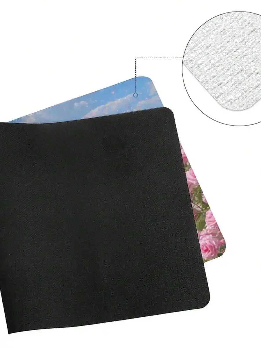 Pink Rose Beach Design Mouse Pad Anti-Slip Rubber Base Washable Gaming Desk Decor