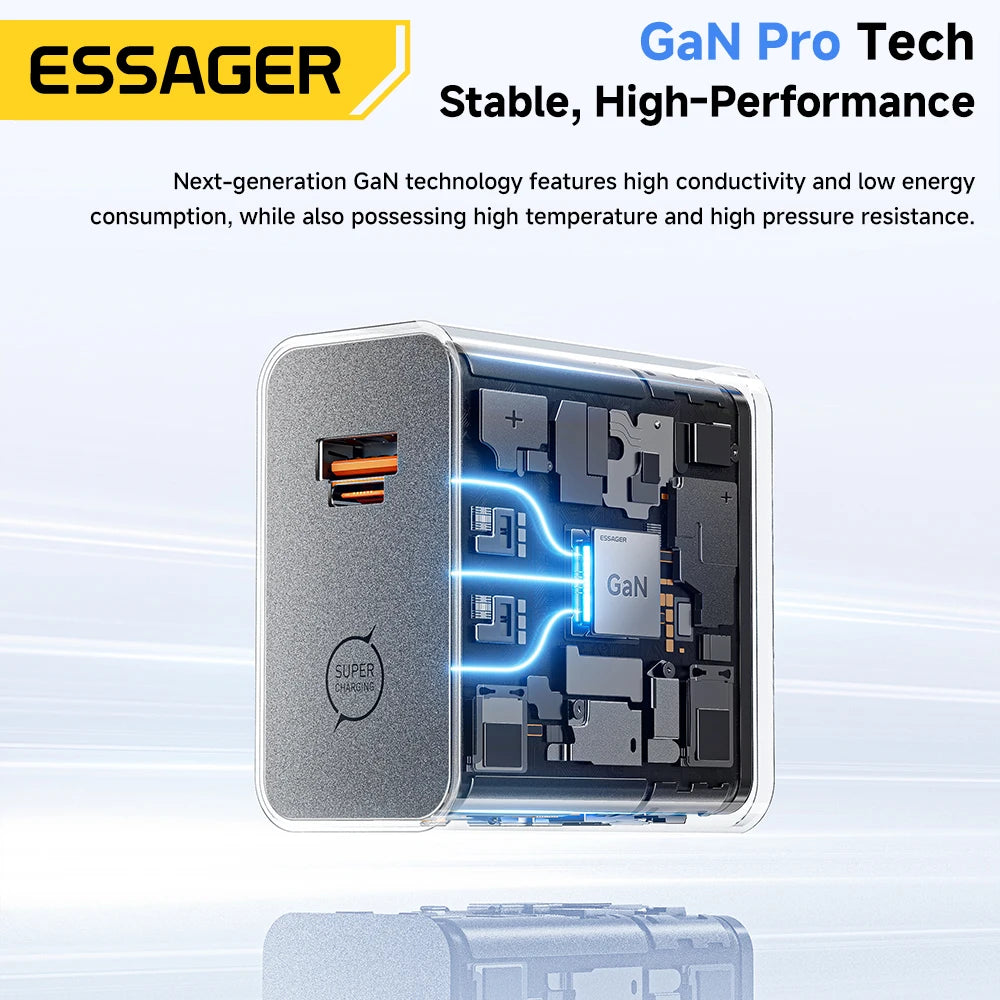 ESSAGER 65W GaN Charger PD3.0 PPS QC4.0 Fully Compatible for iPhone 17 16 Samsung S26 MacBook Air Huawei Laptop PD Fast Charger
