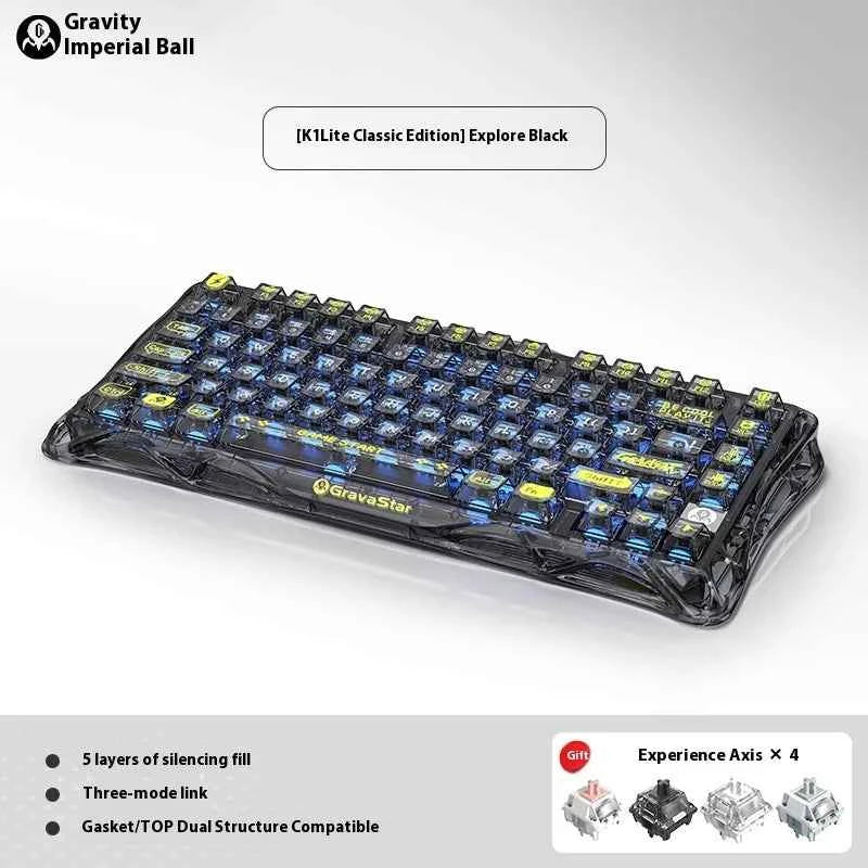 Gravastar K1 Bluetooth Wireless Mechanical Keyboard Aluminium Alloy Tri-Mode RGB E-sports Gaming Keyboard Custom PC Accessories