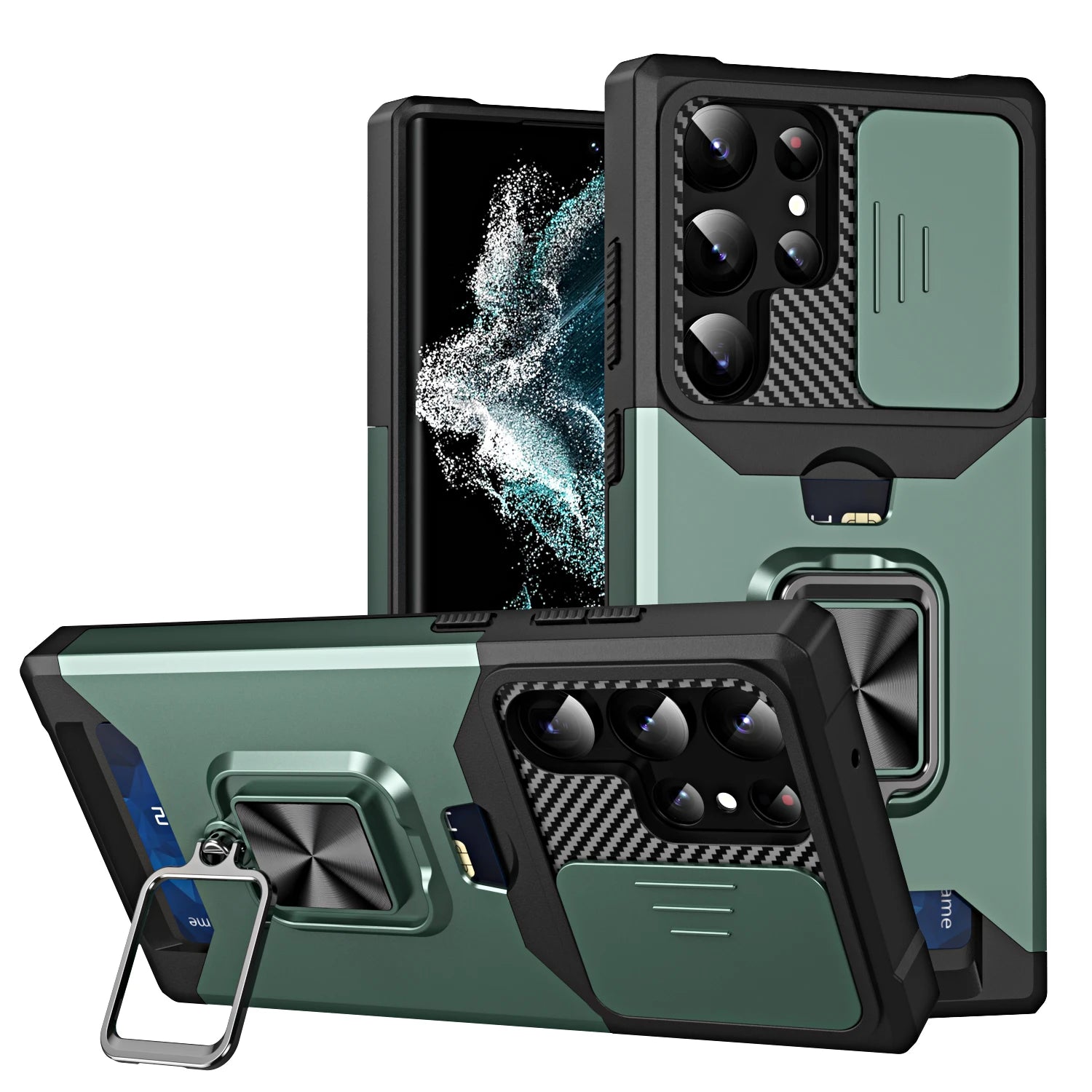 Card Slot Wallet Ring Holder Case For Samsung Galaxy S25 S24 S23 S22 Ultra S22 S23 Plus S21 Armor Kickstand Bumpers Cover