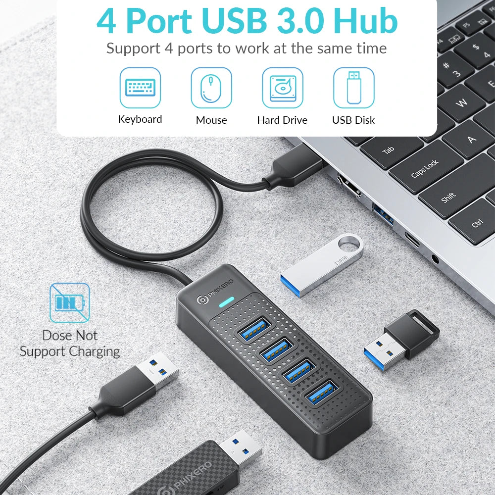 PHIXERO 4 Ports USB 3.0 HUB High Speed Type C Splitter 5Gbps For PC Computer Accessories Multiport USB Hub Adapter for Laptop