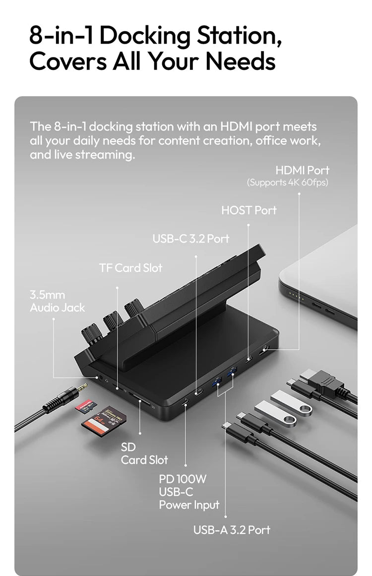 Ulanzi D200X StreamDeck Visual Keyboard Creative Control Hub 8-in-1 Docking Station Ecosystem Video Output Data Transfer Editing