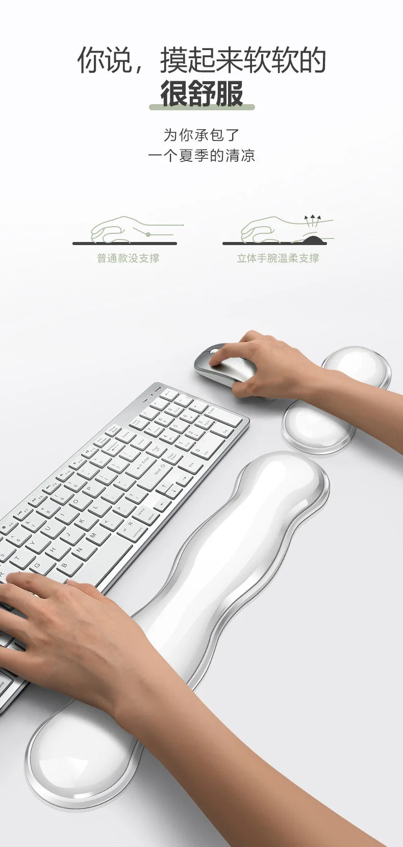 Silicone Keyboard Mouse Wrist Rest Support Ergonomic Wave Hand Pad Cushion Comfortable Soft for Gaming Office Computer Laptop