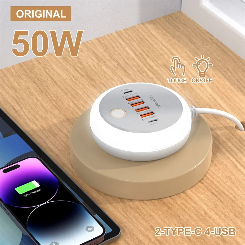 Multi Ports PD Type C Fast Charging Wall Charger 50W USB Charger USB Hub For Samsung iPhone Xiaomi EU/US/UK Plug Phone Charger