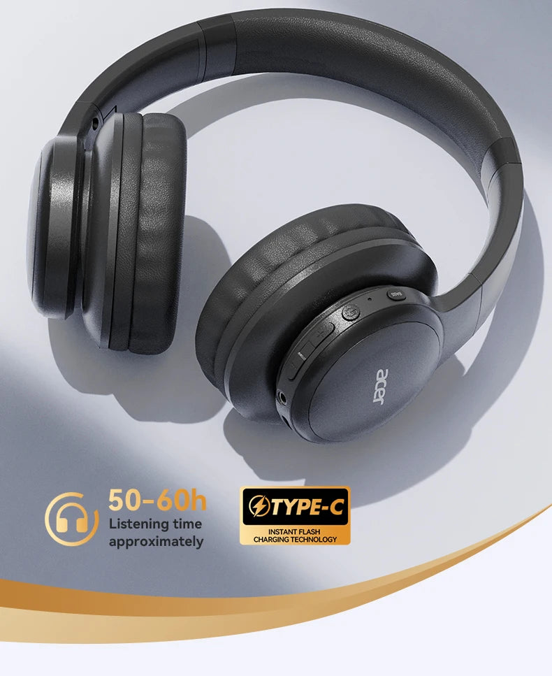 Acer Ohr559 Wireless Bluetooth Headset with High-Fidelity Stereo Bass Sound, Noise Reduction for Calls, Music, and Gaming, No Delay, Long Battery Life, Full-Ear Coverage, Comfortable Fit, with Microphone