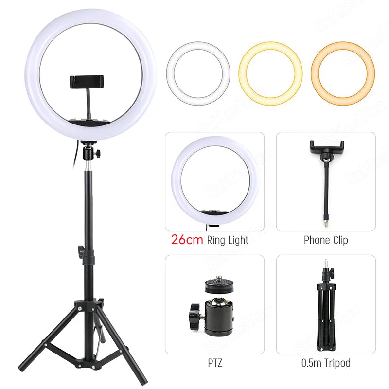 10 13 Inch Ring Light Dimmable Selfie Lamp Pptional Tripod Photographic Lighting Studio Video Lights For Live Make Up Youtube
