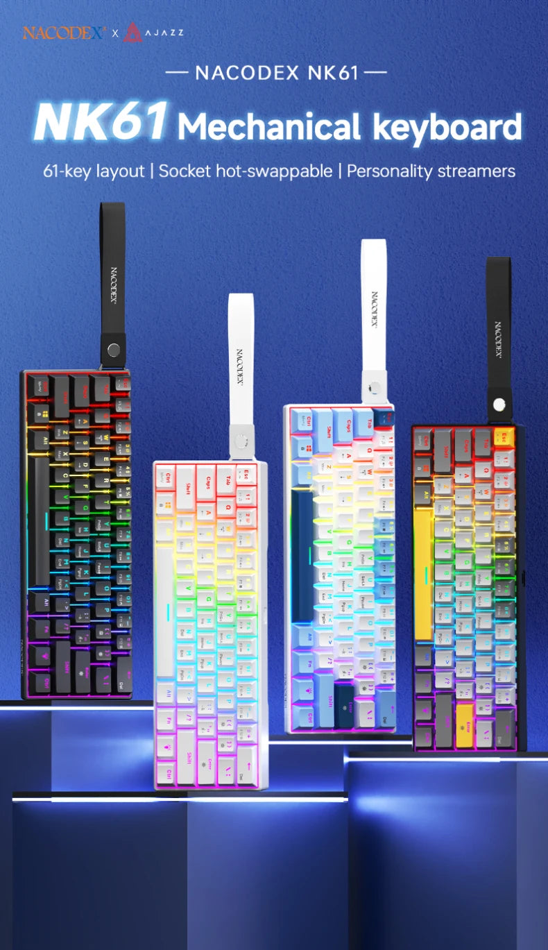AJAZZ NK61 Wired Mechanical Keyboard, Mixed Backlight, Compact Mini Layout, Detachable USB-C Cable, Keycap Puller Included