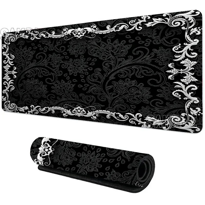 Black Lacework Art Large Gaming Mouse Pad Anti Slip Desk Mat Durable Stitched Edge Table For Laptop PC Gamer Game Accessories