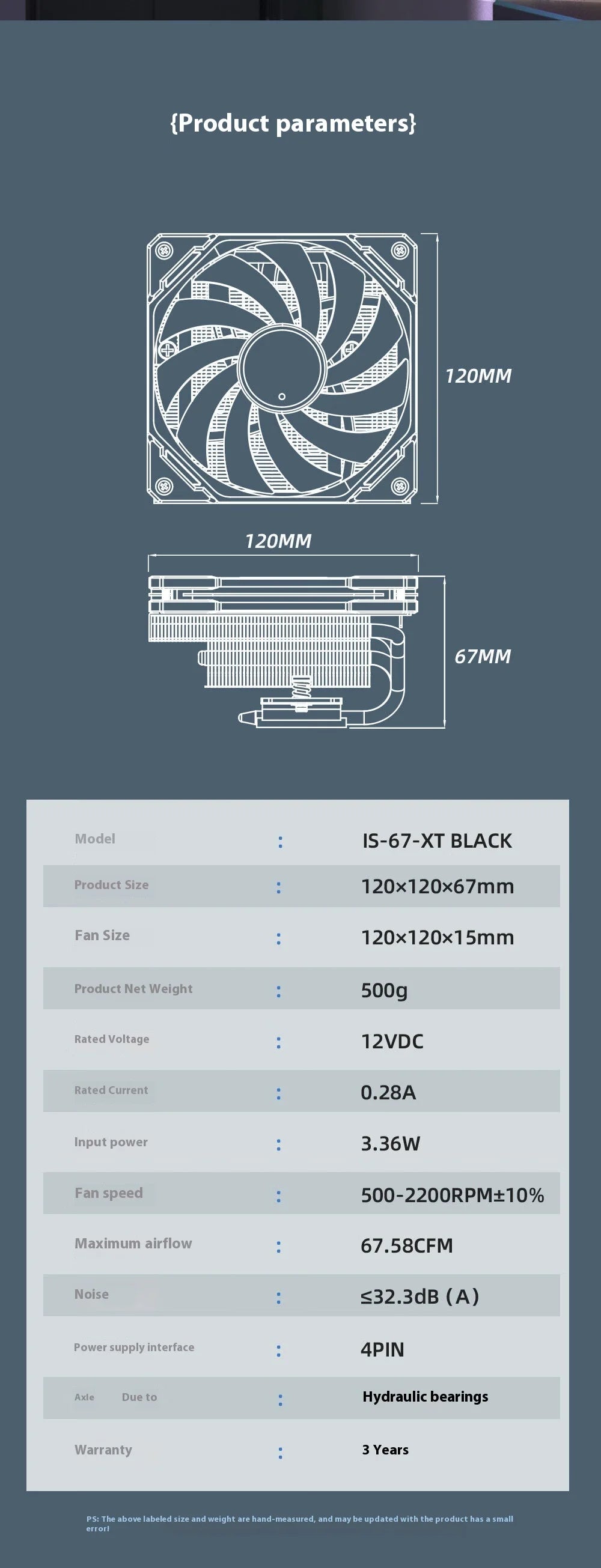 ID Cooling IS-67-XT 6 Heat pipes CPU Cooler Hydraulic Bearings Low Noise Cooling Fan Push Type Air Radiator with Thermal Paste