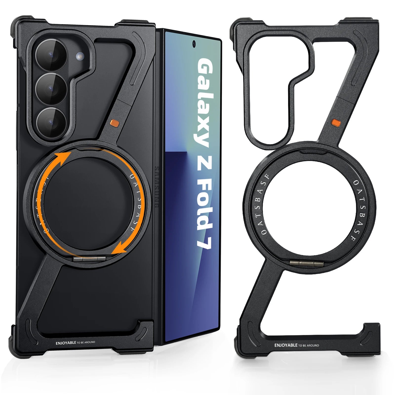 Eary Frame Case for Samsung Galaxy Z Fold 7 for Magsafe 360°Rotation Magnetic Stand Metal Phone Case Shockproof Protector Cover