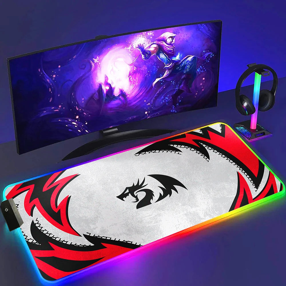 Redragon RGB LED Gaming Mouse Pad Rug Cool Anti-skid Keyboard Mat Computer Desk Accessories Mousepad Luminous Laptop Game Mats