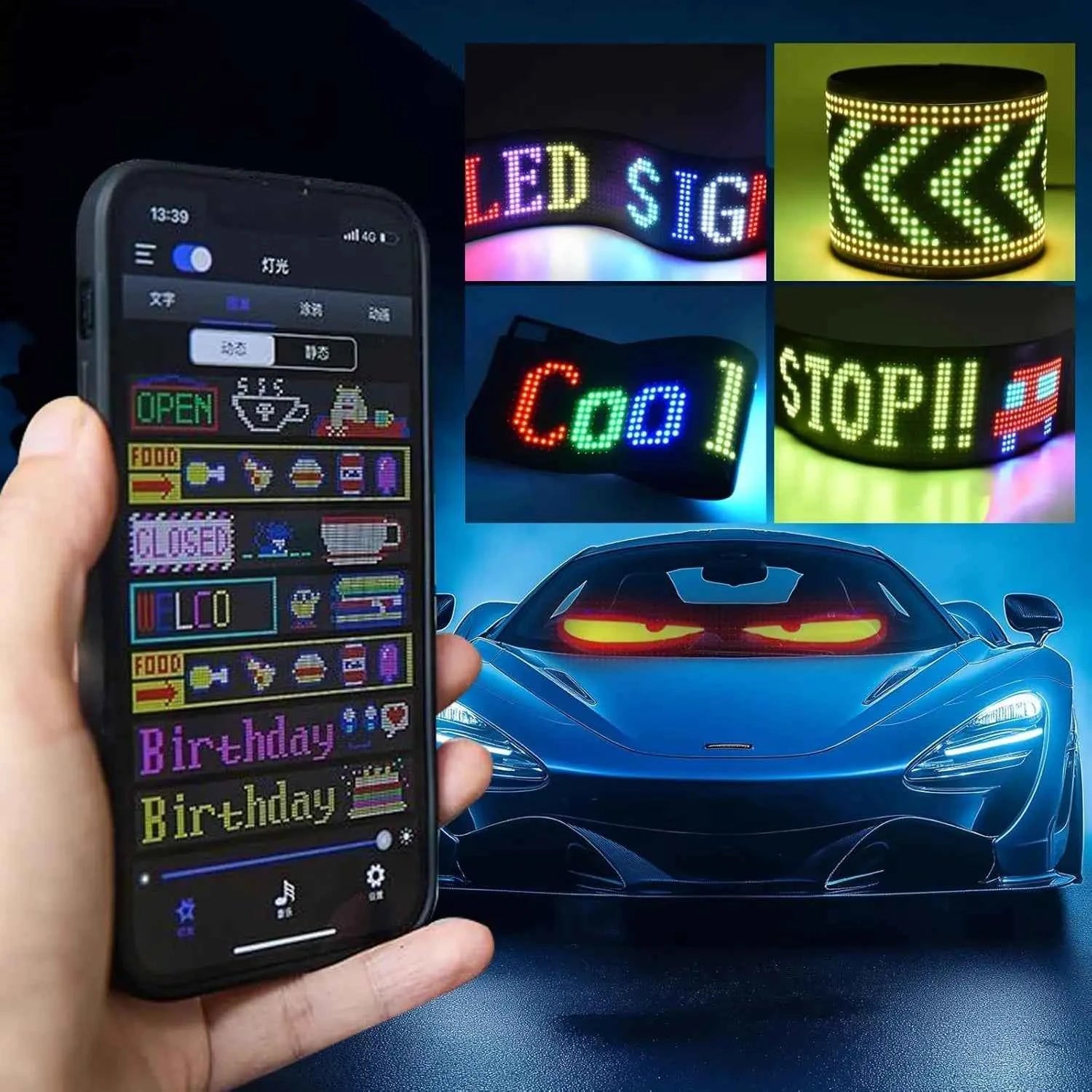 Huge Bright Devil Eyes LED Light Demon's Eye Programmable Scrolling LED Sign Flexible Screen for Store and Car Displays