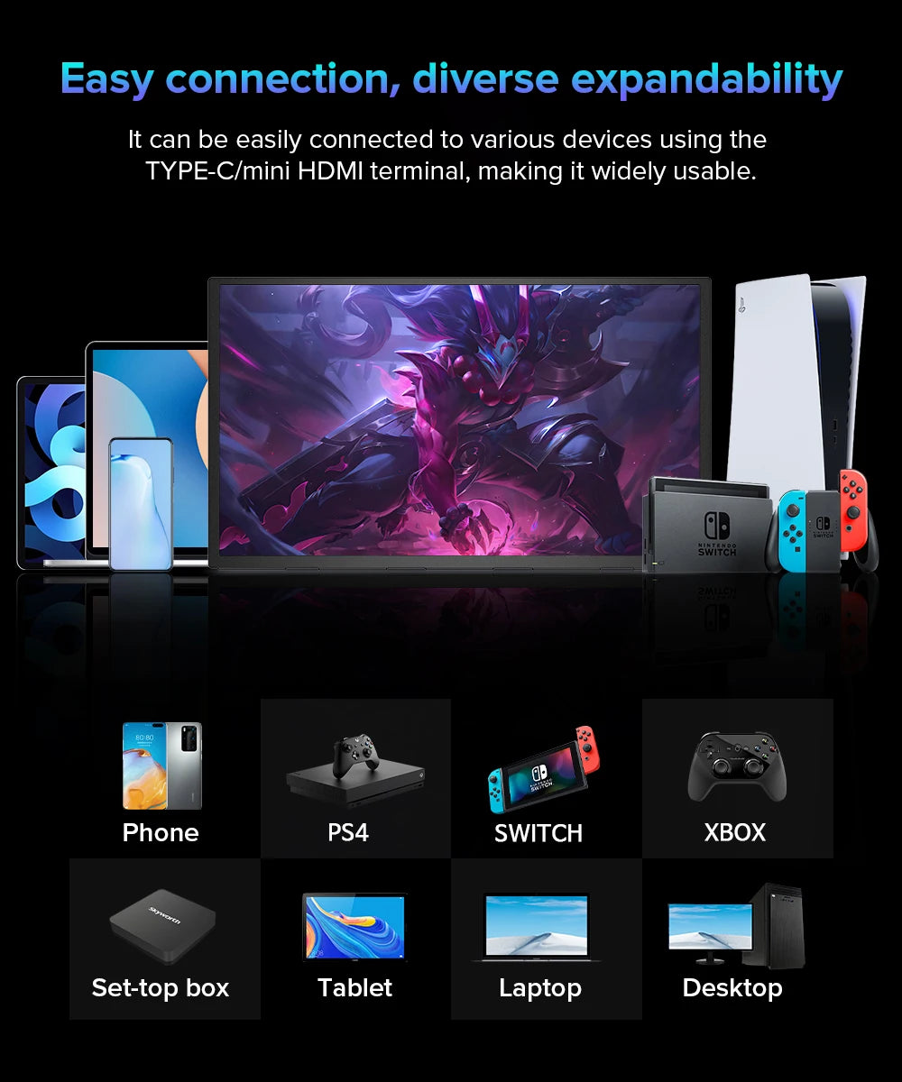 UPERFECT 18 Inch Large Gaming Monitor 4K PC Display 3840*2160  HDMI USB C With HDR FreeSync External Screen For Laptop Switch