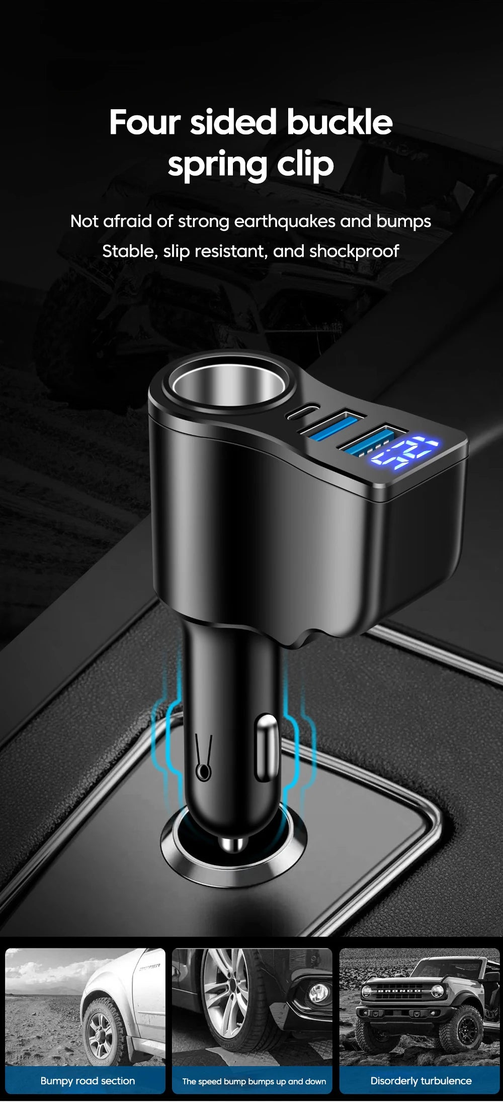 66W 4 Ports Digital Display Car Cigarette Lighter Power Adapter 3.1 A USB PD Car Phone Multifunctional Charger For iPhone Huawei