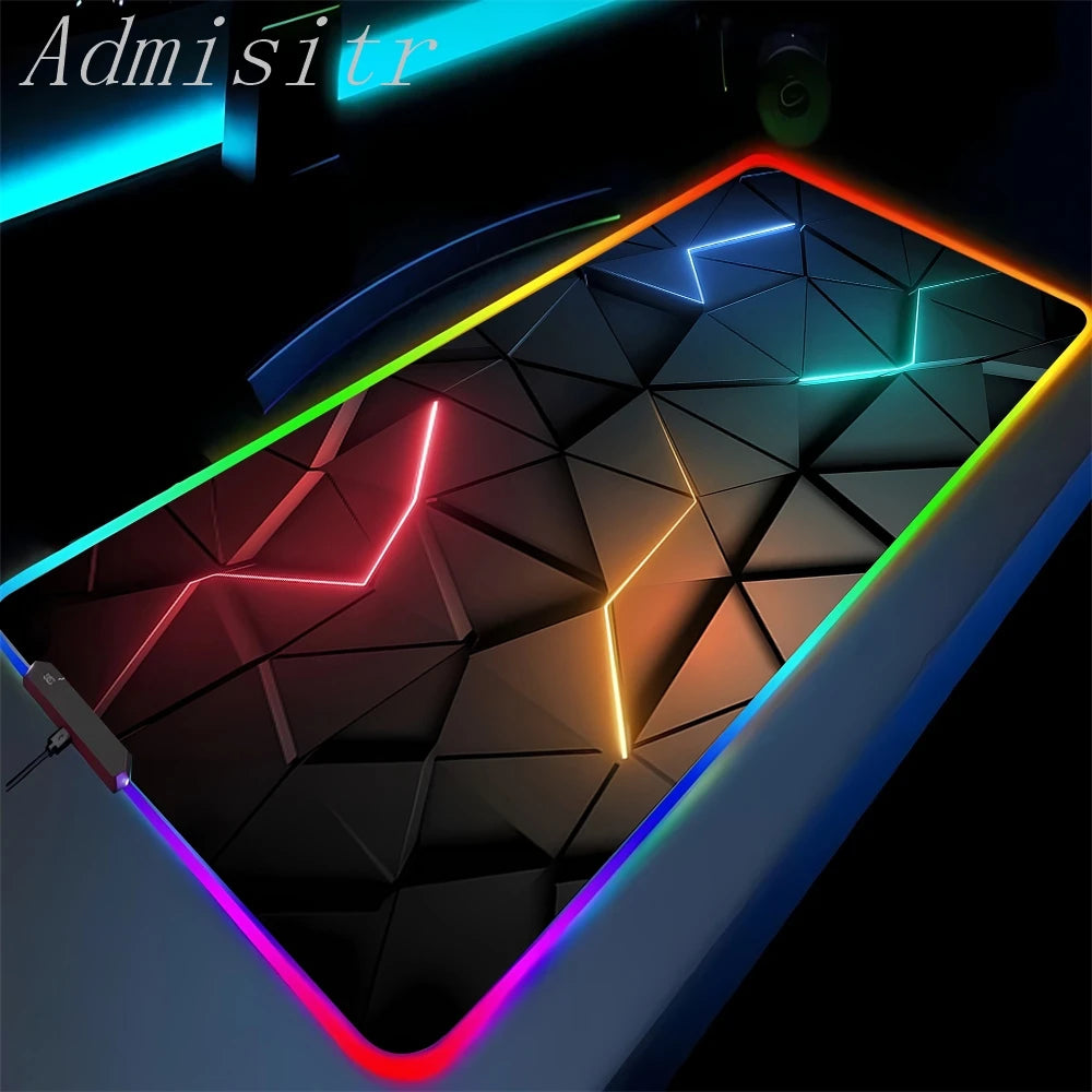 Geometry Large RGB Gamer Mousepad 40x90cm Hexagon Mouse Mat Gaming Mousepads LED Keyboard Mats Luminous Desk Pads Mouse Pad