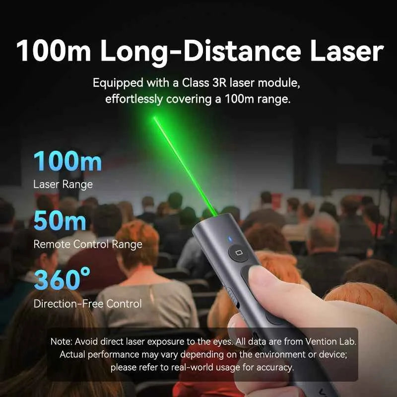 Vention Wireless Laser Pointer Presenter 100m 2.4Ghz USB C for MacBook Android Projector PPT Remote Control Presentation Pen