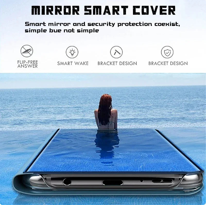 Smart Clear View Mirror Flip Case For Samsung Galaxy A16 A26 A36 A56 A55 A35 A15 A54 S22 S23 FE S24 Ultra Plus S25 Edge PU Cover