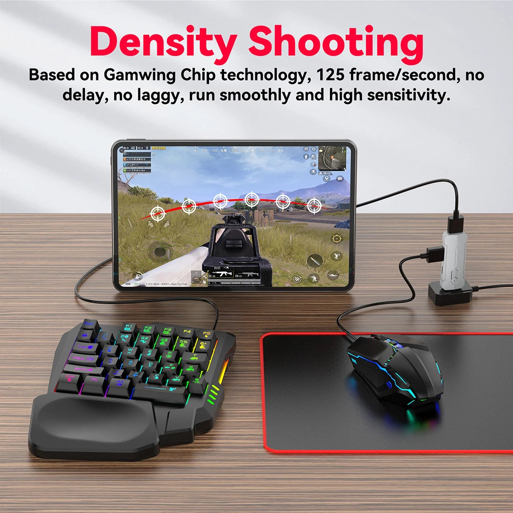 5 in 1 Mobile Game Converter Keyboard Mouse Gaming Set for PUBG Wired RGB Backlit Keyboard with Wrist Rest for Android System