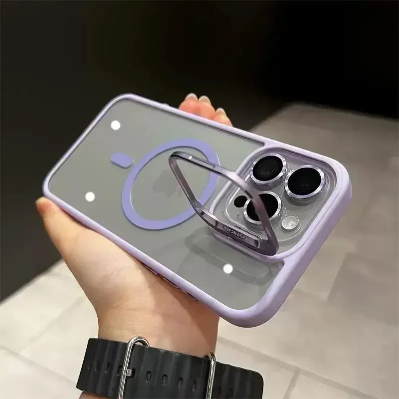 Luxury Magnetic Shockproof Phone Case for iPhone 16/15/14/13/12/11/17 Pro Max with Stand and Glass Lens Case
