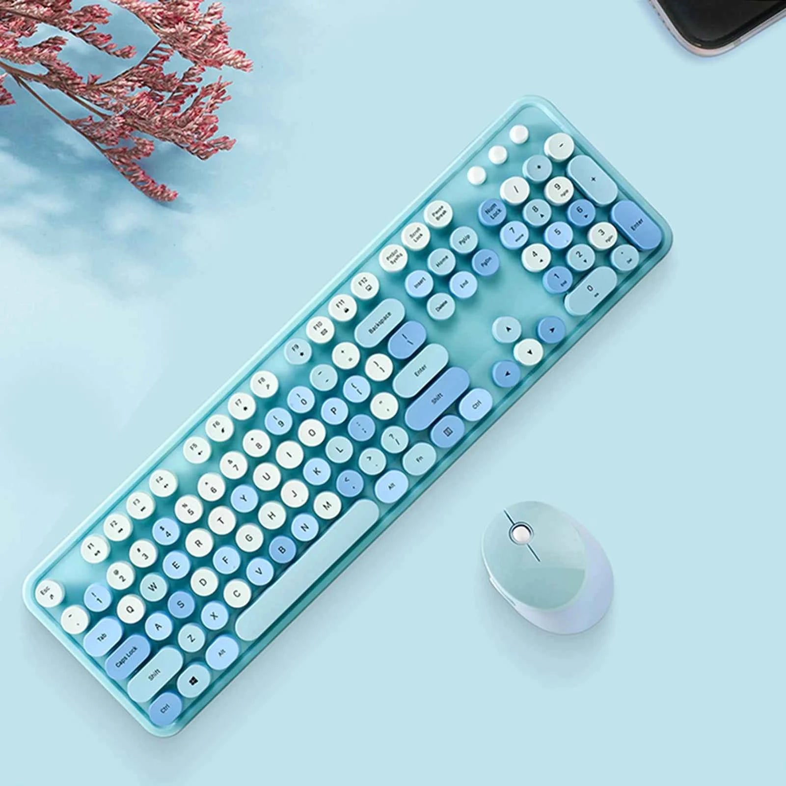 Mofii Sweet Keyboard Mouse Combo Mixed Color 2.4G Wireless Keyboard Mouse Set Circular Suspension Key Cap for PC Laptop Purple