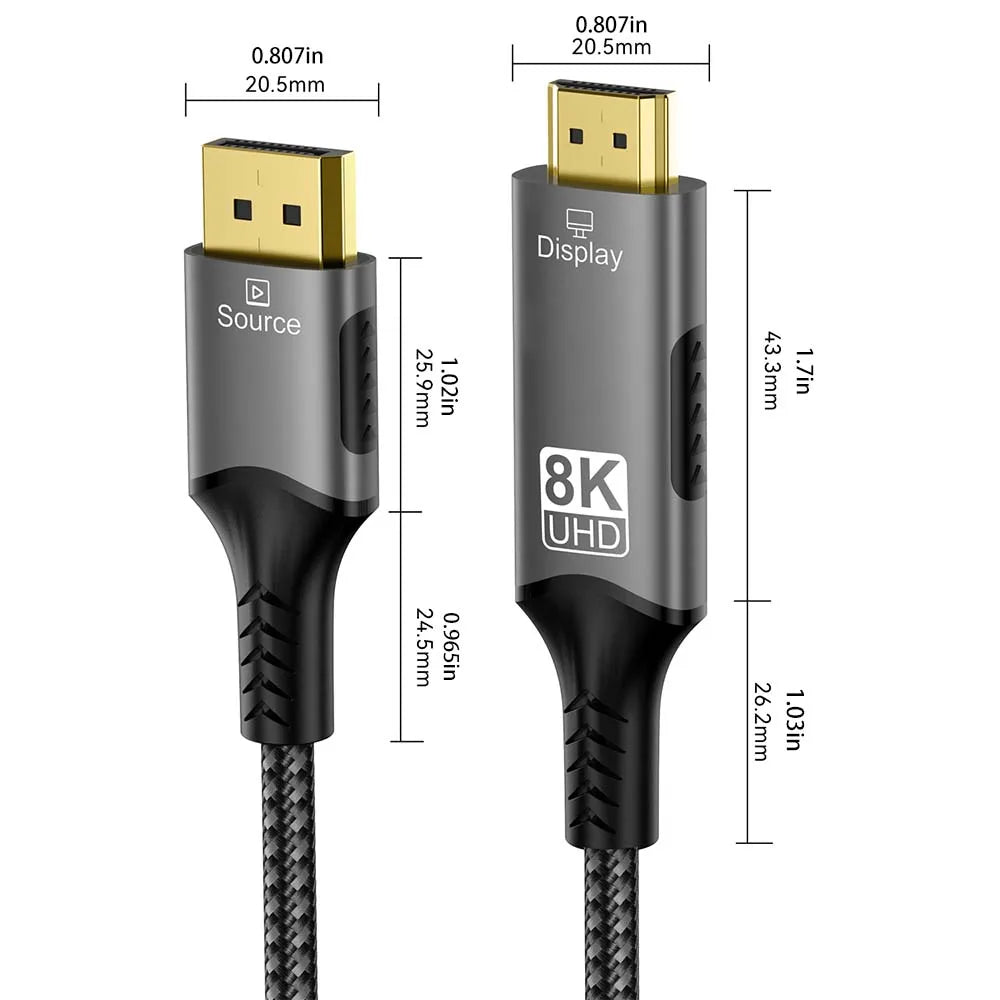 8K DisplayPort to HDMI Compatible Cable 8K@60Hz 4k@120hz DP to HDMI Adapter Display Port Video Audio for PC HDTV Projector Xbox - WinSupport Tech