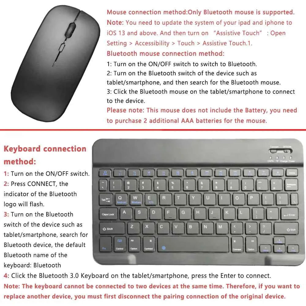 Bluetooth Keyboard and Mouse Combo Slim  Wireless for iPad Mac Android Phone Tablet Laptop Rechargeable Keyboard Battery Mouse
