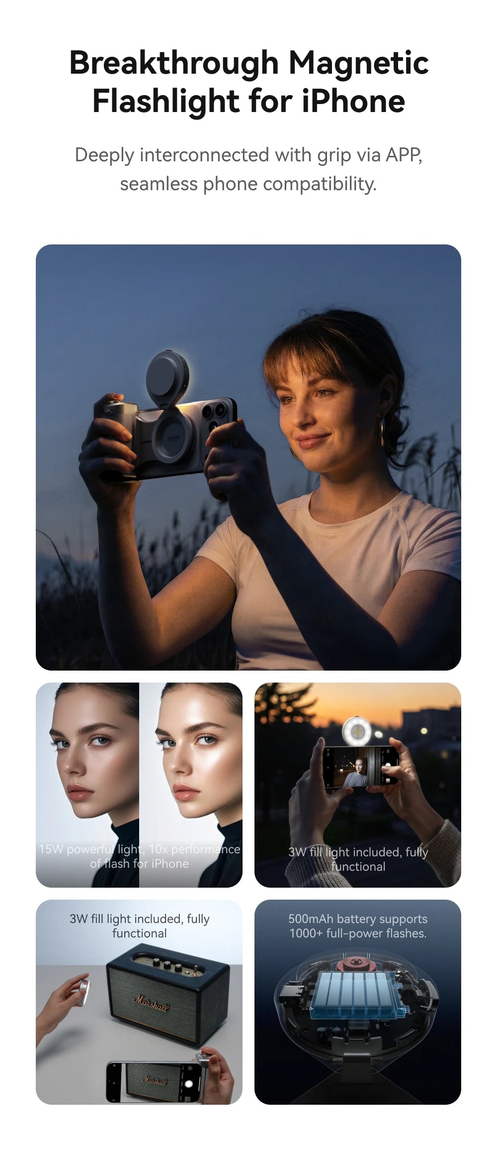 TELESIN Magnetic Phone Camera Shoot Hand Grip 3200Mha Powerbank Wireless Charging Phone Holder Shooting Aid for Iphone Andriod