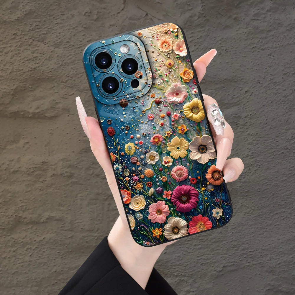 Color Flower Creative Personality Cool Oil Painting Printing Phone Case, Suitable for iPhone 16/15/14/13/12/Pro Max