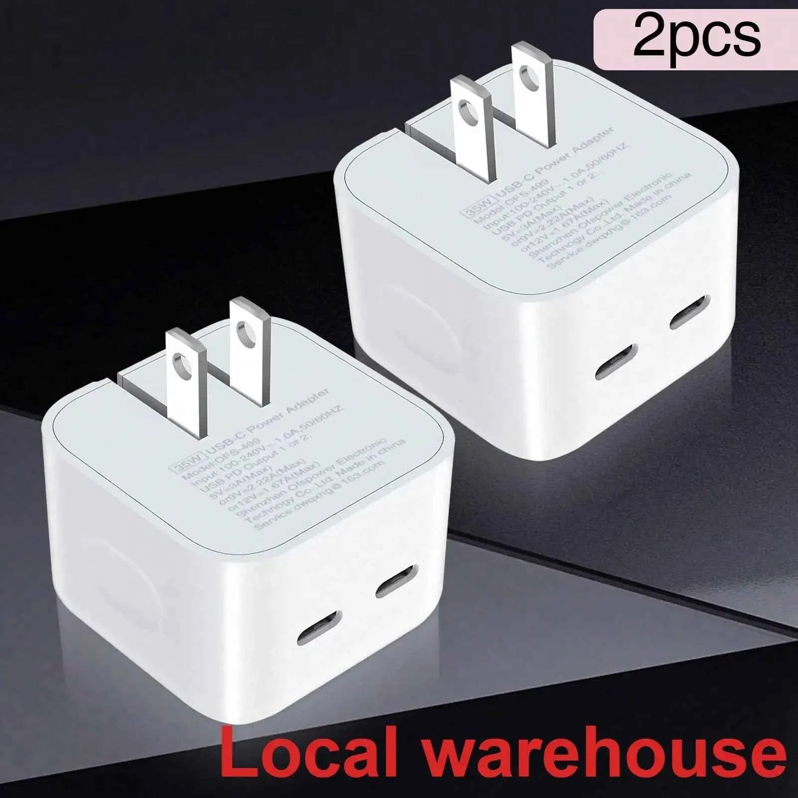 2Pcs 20W PD Dual USB C Foldable Wall Charger High Output Fast Charging Adapter for iPhone iPad Android Smartphones Home Office Use US Local Warehouse