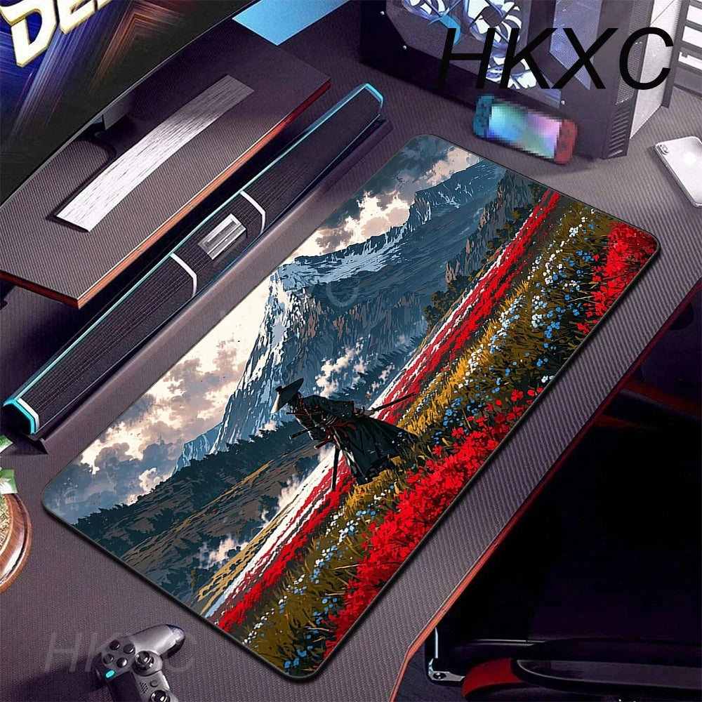Japanese Sakura Samurai Black Mouse Pad Computer Gamer Table Mat Desk PC Mousepad 900x400 Gaming Computer Mat Laptop Accessor