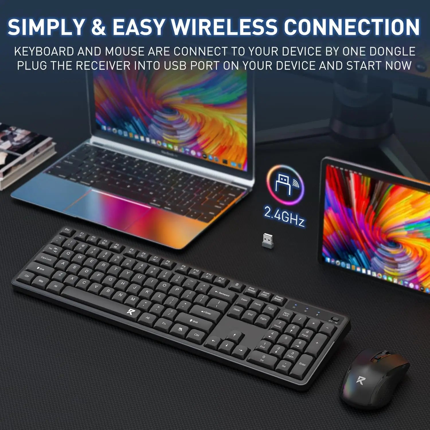Redragon BS7634 104 Keys Wireless Keyboard And Mouse Combo 2.4Ghz Low-Profile Membrane Keyboard with Low Profile Design
