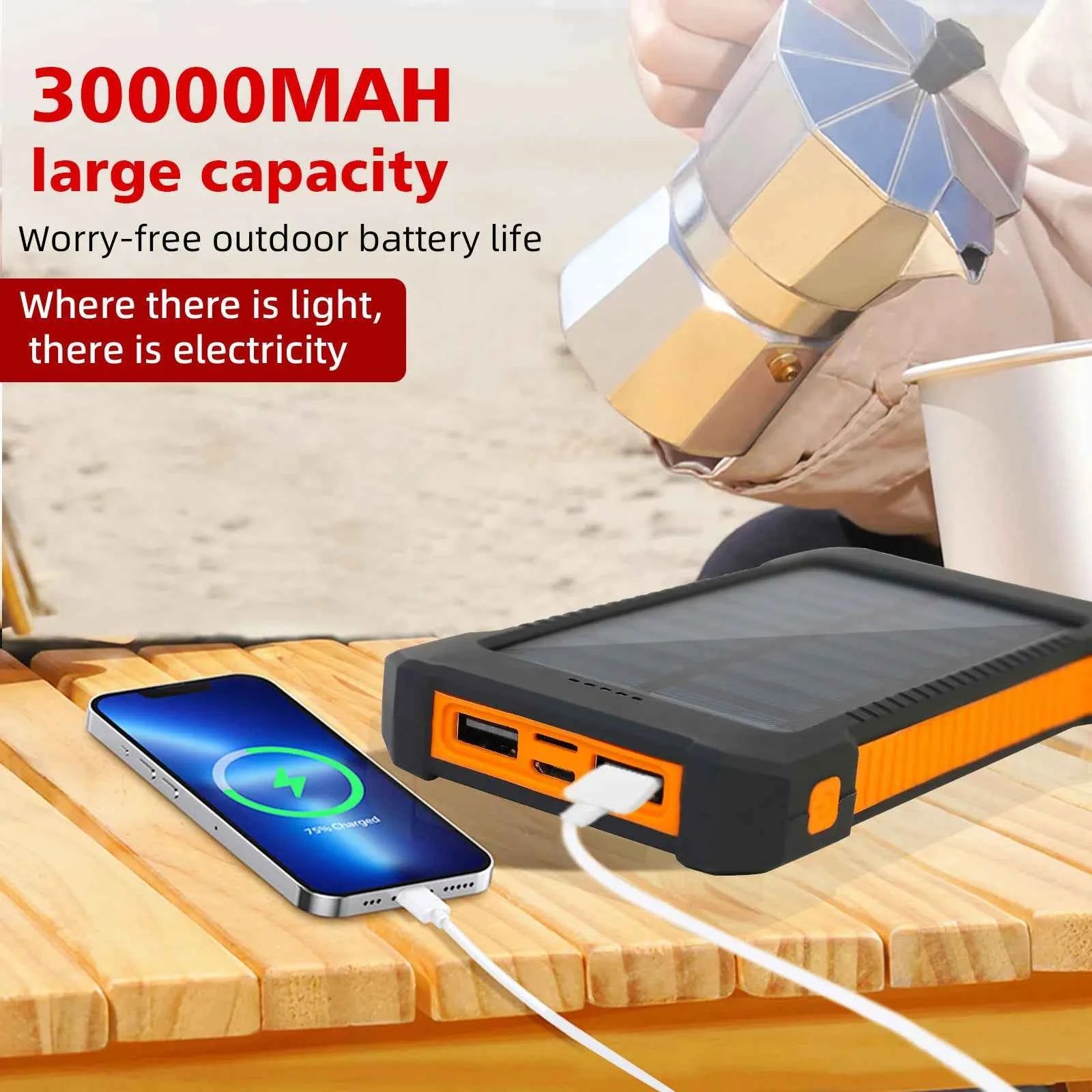 26800mAh Solar Power Bank Large Capacity Portable Outdoor Fast Charging Li-polymer Battery Flashligh for Iphone Android Phones