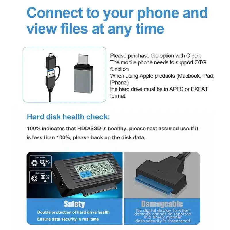 Hard Drive Recovery Kit External Hard Drive Reader Hard Drive Recovery Tool USB Hard Drive Adapter For Laptops Tablets Desktops