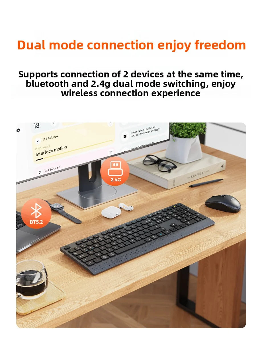 2.4G/Bluetooth Dual-Mode Wireless Keyboard And Mouse Combo,Full-Size Rechargeable Keyboard Mouse Set For Windows PC Office Work