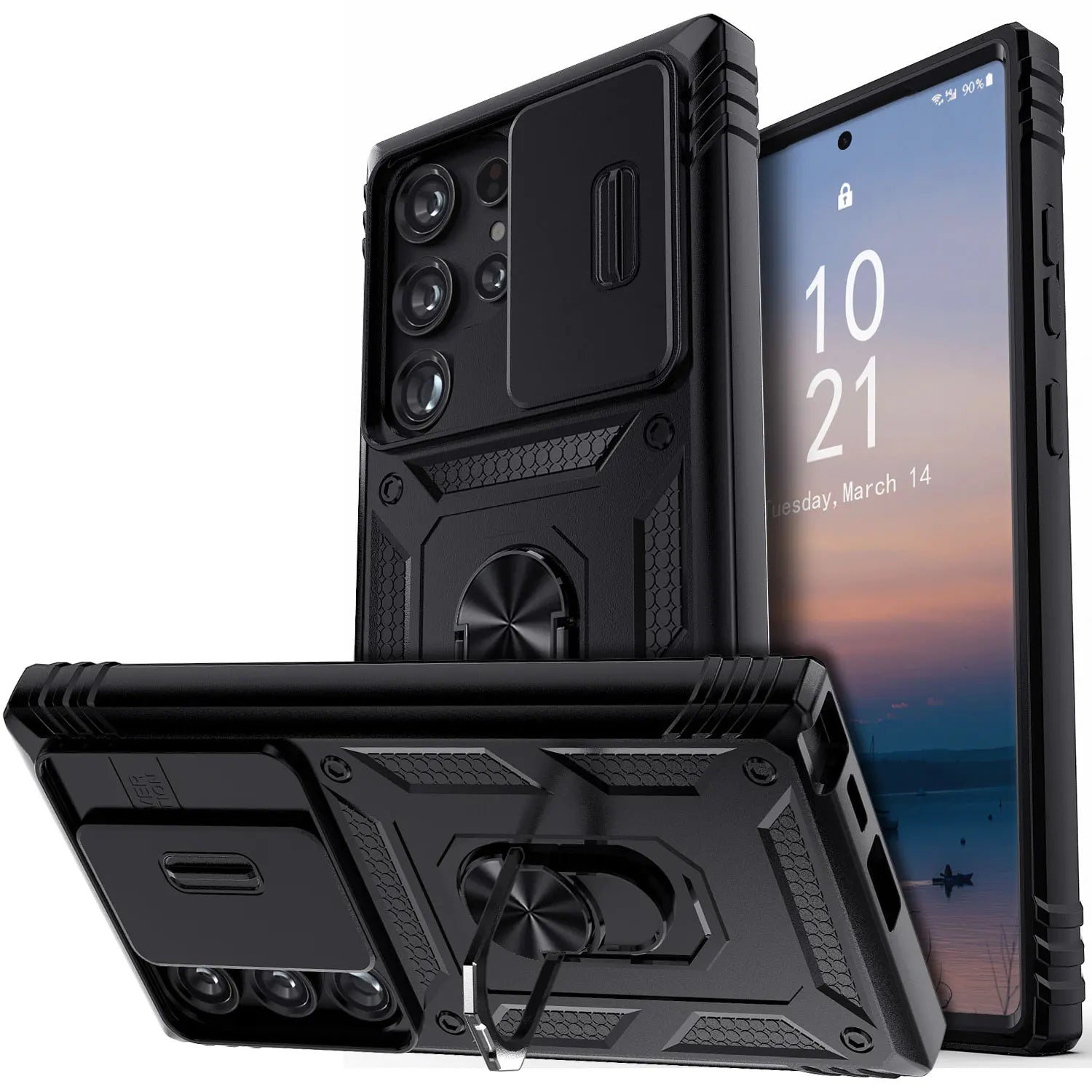 For Samsung Galaxy S22/22 Plus/S22 Ultra/S23/S23 Plus/S23 Ultra/S23 FE Phone Case Hybrid Ring Kickstand Camera Protection Cover