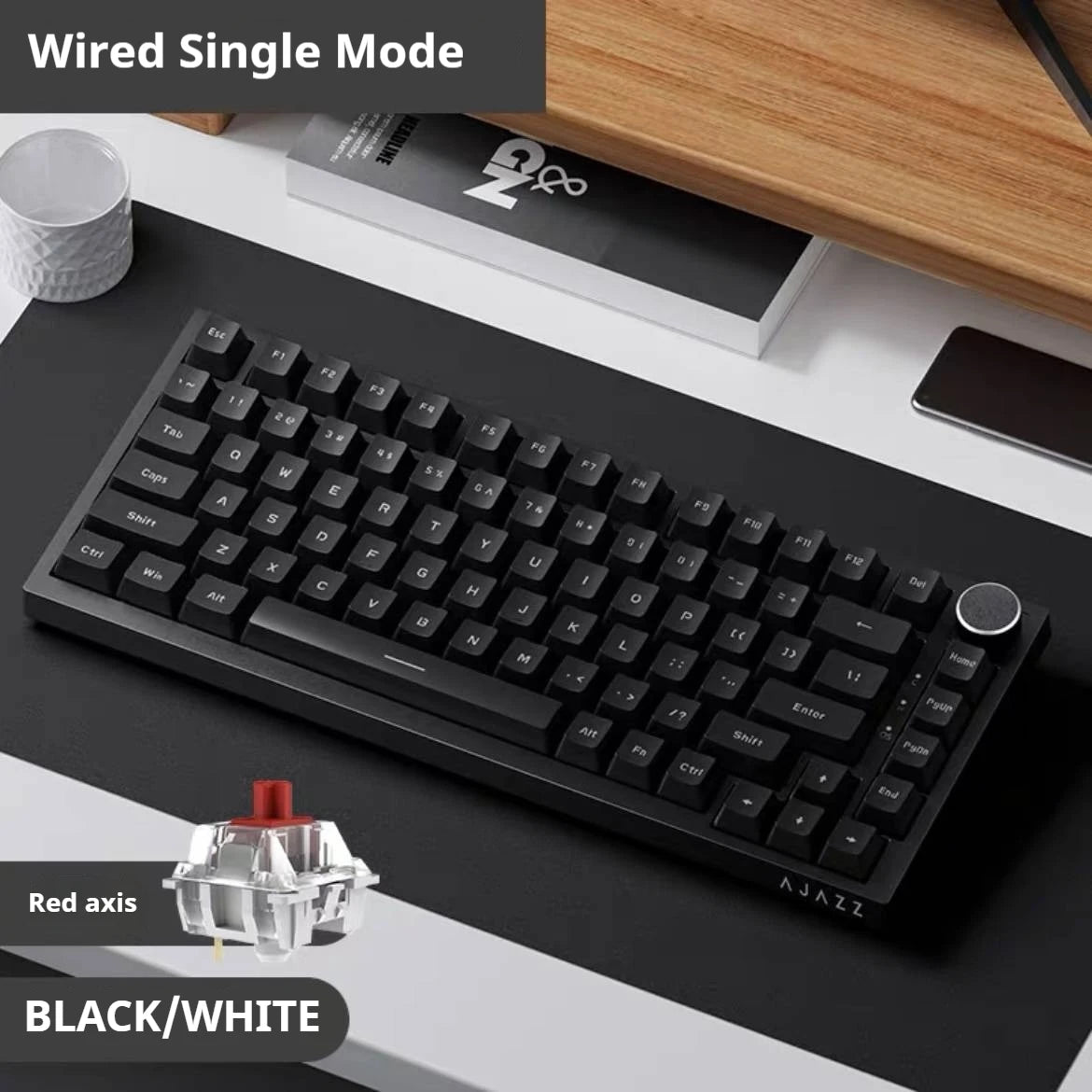 AJAZZ AK820 Wired Mechanical Gaming Keyboard 75% Layout 82 Key Hot-Swappable Design Metal Volume Knob Ideal Esports Office Use