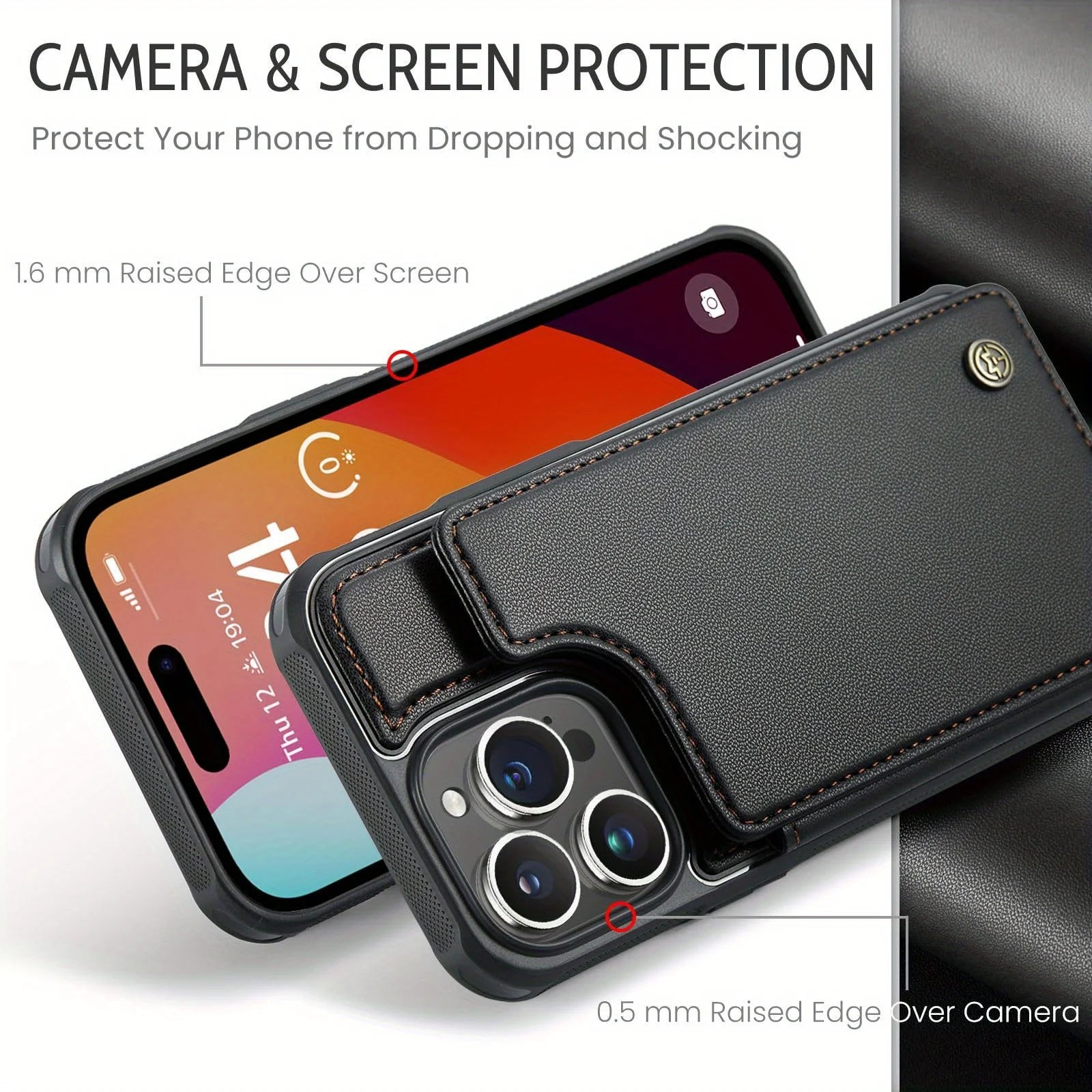 for iPhone 15 Plus 14 13 Pro Max 11 Case with Card Holder,RFID Blocking,Durable Leather Kickstand Magnetic Clasp Shockproof Case