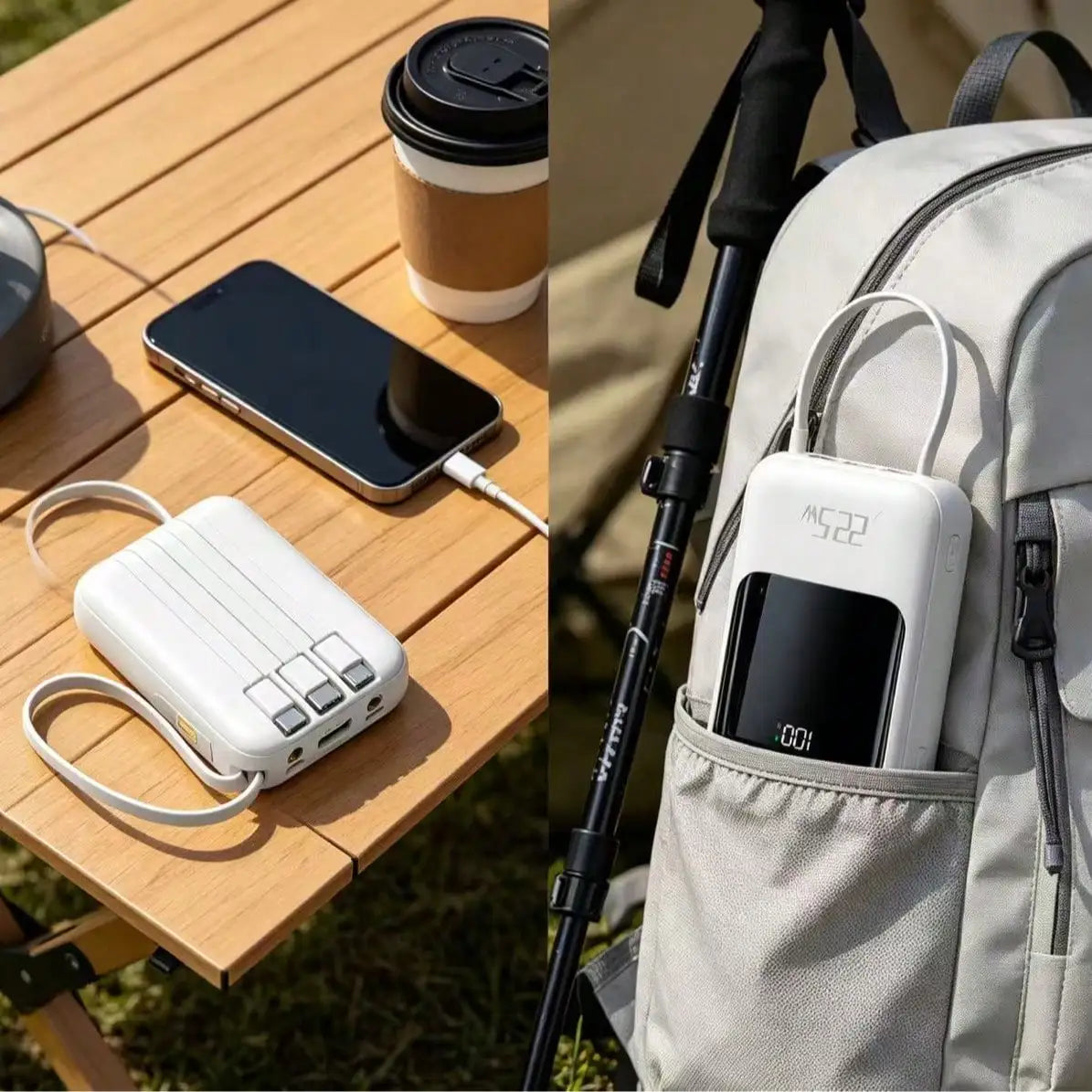 10000mAh Portable charger for phone, Power Bank Built-in 4 Cables and Flashlight ,PD22.5W Fast Charge USB C Battery Pack Compatible with IPhone and Sumsang Android,etc, Camping Travel Essentials