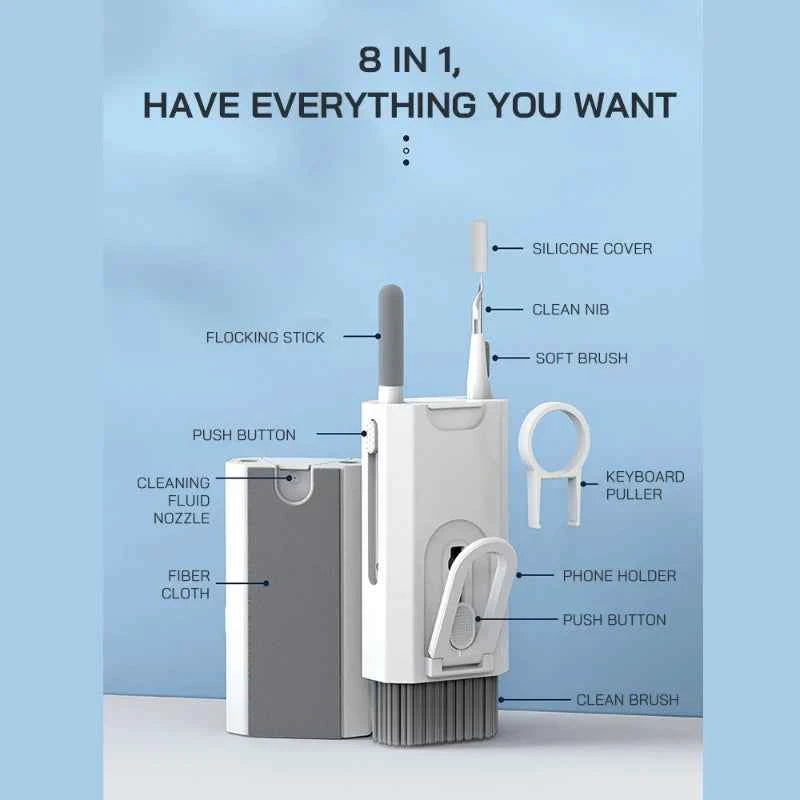 8 In 1 Cleaning Kit Keyboard Cleaner For AirPods Camera Phone Cleaning Tool Keycap Puller Set Screen Brush Earphone Cleaning Pen