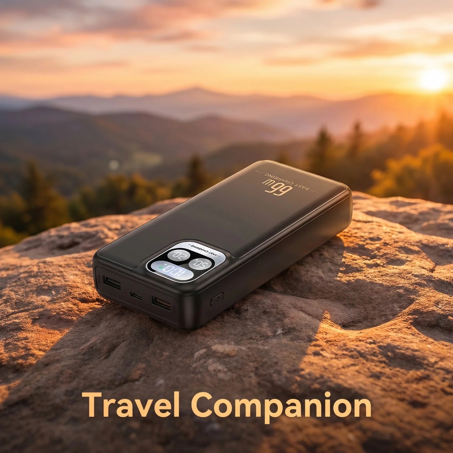 66W Fast Charging Power Bank Built-in 4 Cables LED Digital Display Portable PD20W External Battery Pack Polymer Safe Powerbank for iPhone Android Phones