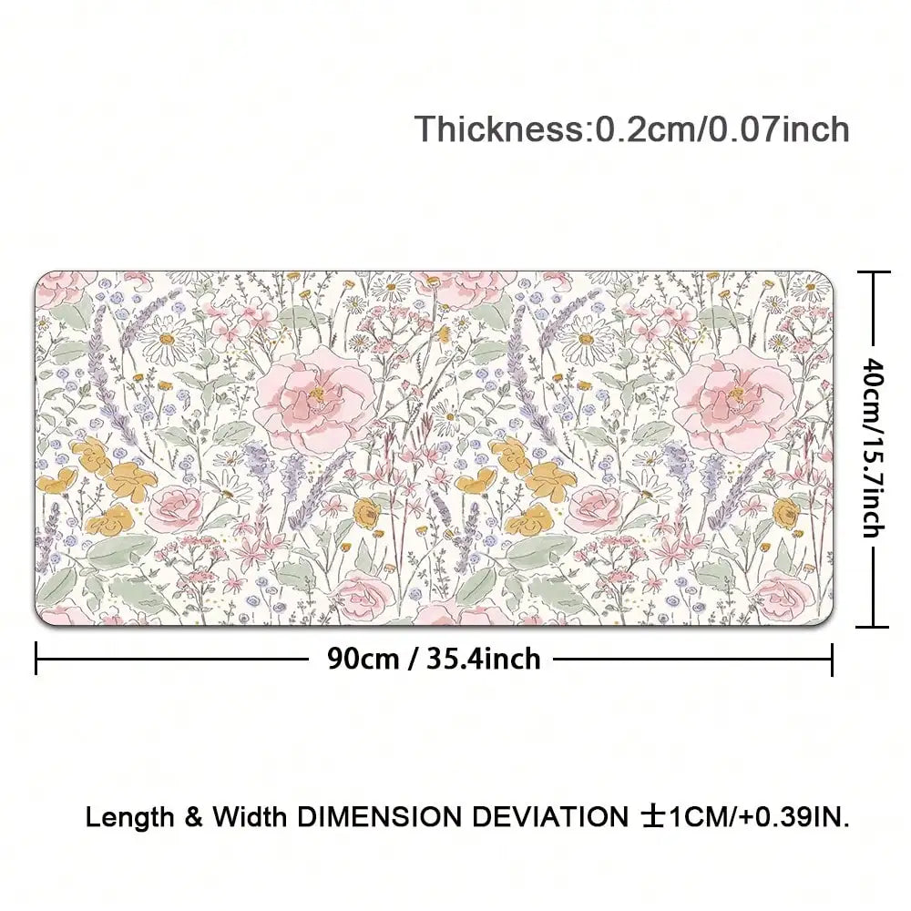 1pc Cute Floral Desk Mat Pink Flowers Plant Mouse Pad XXL Large Extended Gaming Mousepad Women Office Decor Desk Pad, Big Laptop Computer Keyboard And Mouse Mat