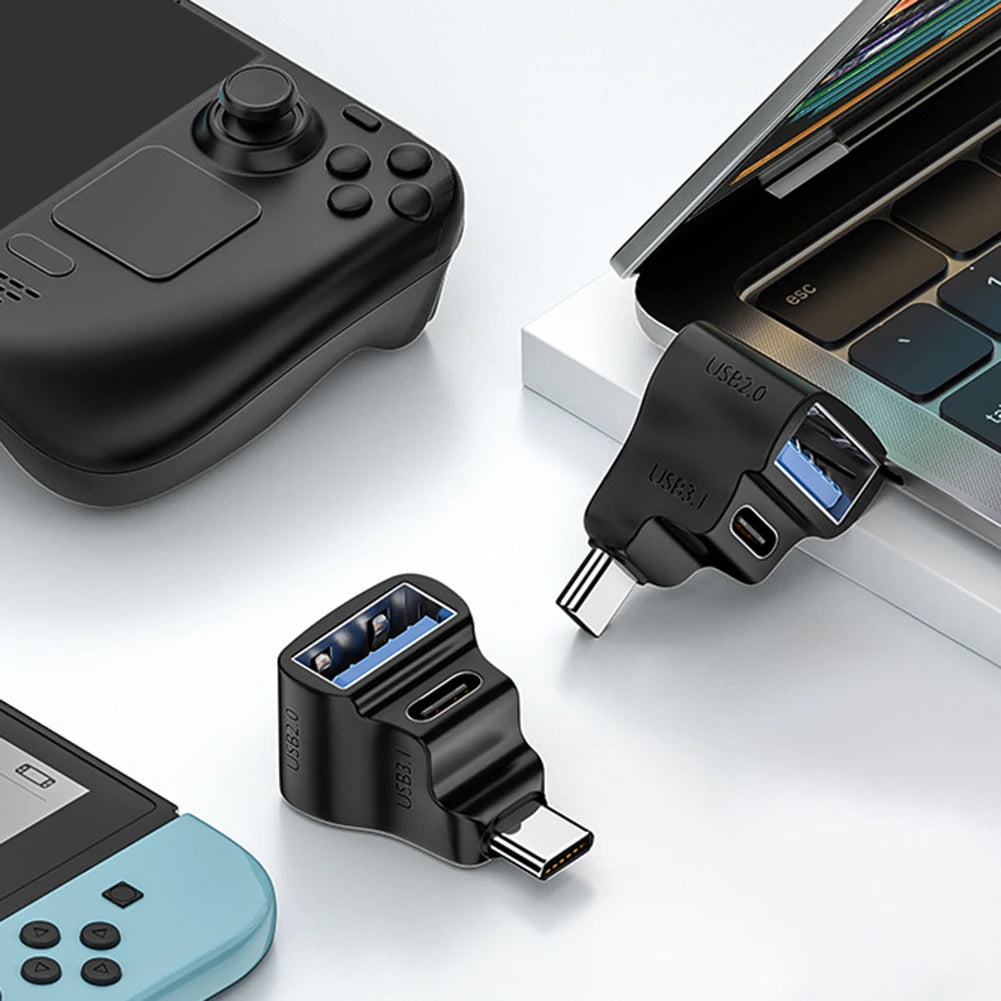 1 To 2 USB-C To USB-C USB-A Adapter 100W USB-C Male To USB-C USB-A Female Adapter 20Gbps 8K 60HZ U-shaped for  STEAM DECK/Switch