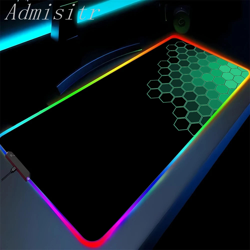Geometry Large RGB Gamer Mousepad 40x90cm Hexagon Mouse Mat Gaming Mousepads LED Keyboard Mats Luminous Desk Pads Mouse Pad