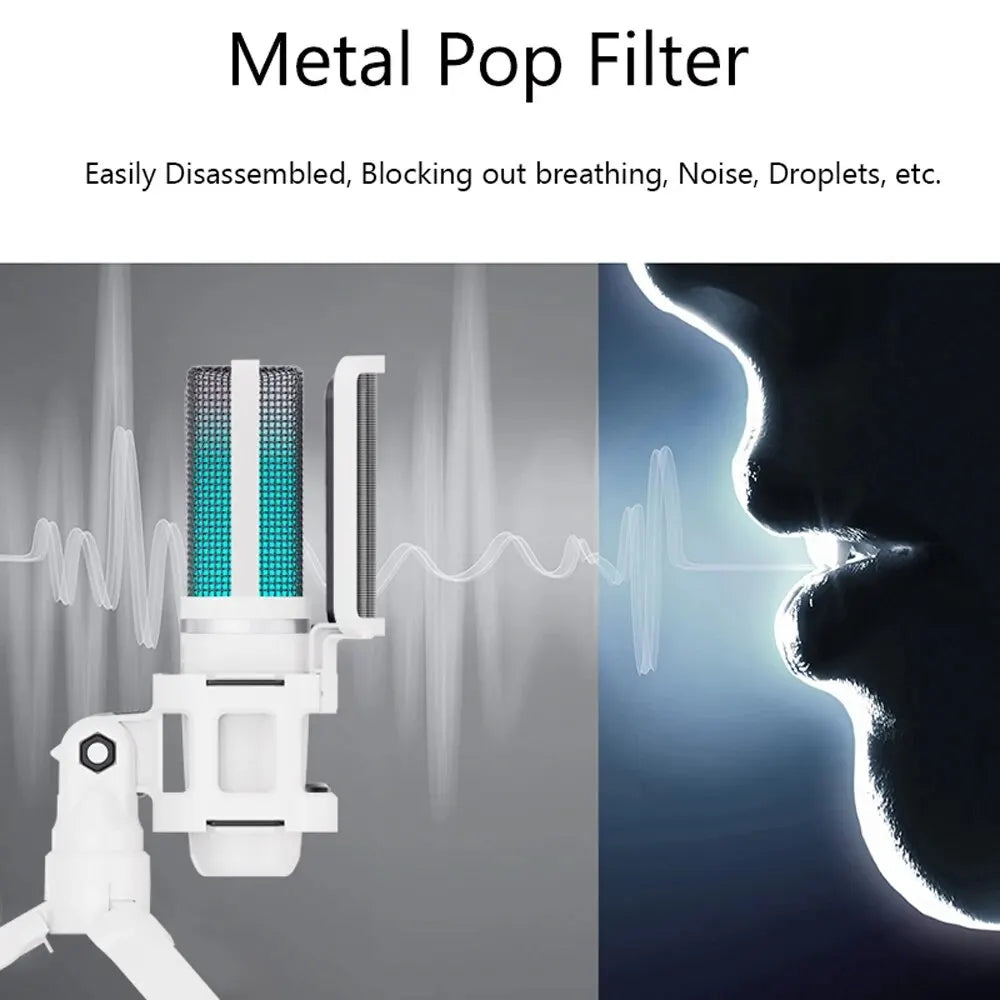 Zealsound RGB USB Gaming Microphone with Articulated Arm, White Computer Condenser Mic For PC/Mac, Recording Podcasting Streaming - WinSupport Tech