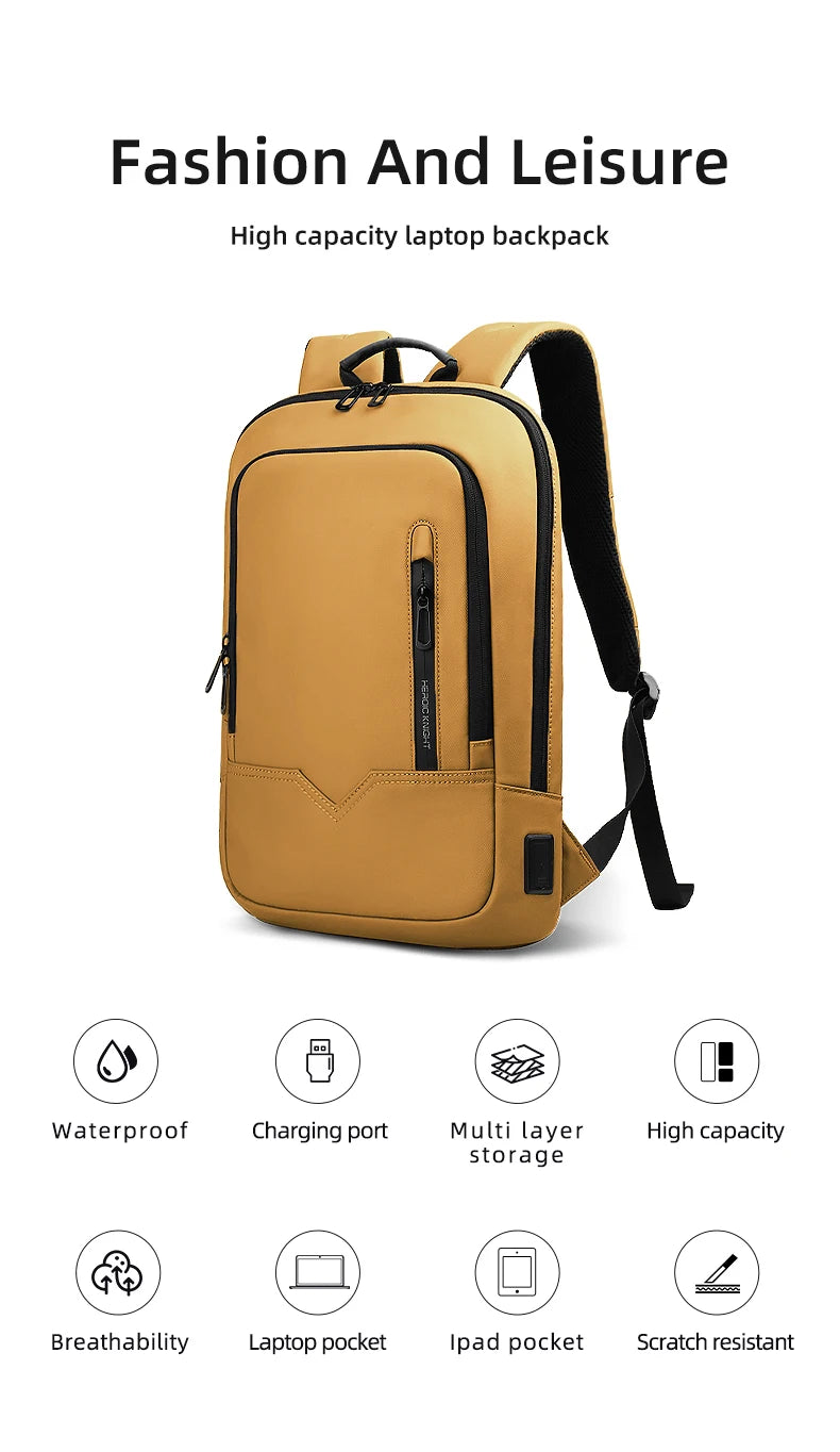 Heroic Knight Backpack Men Multifunction Business Waterproof Slim Laptop Backpack Fashion 15.6