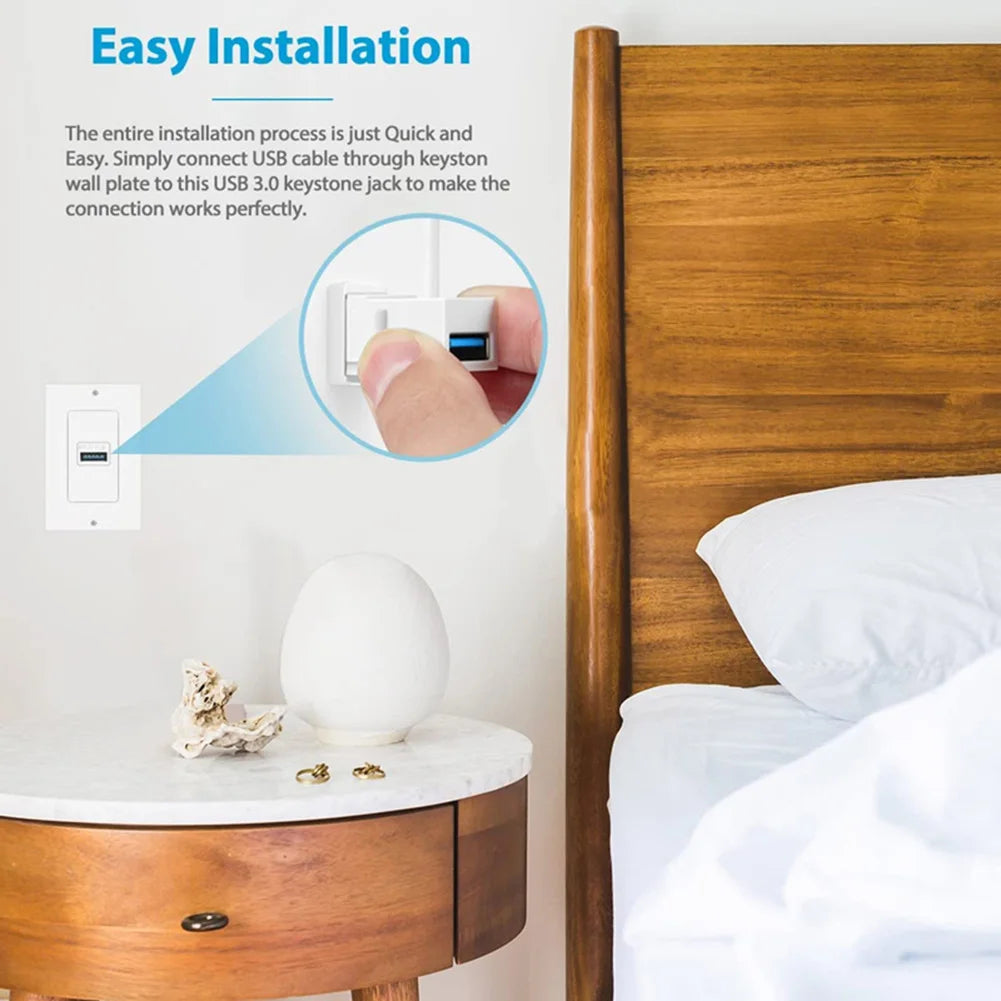 USB 3.0 Keystone Jack Inserts – Snap-In Modular Adapter for Wall Plates
